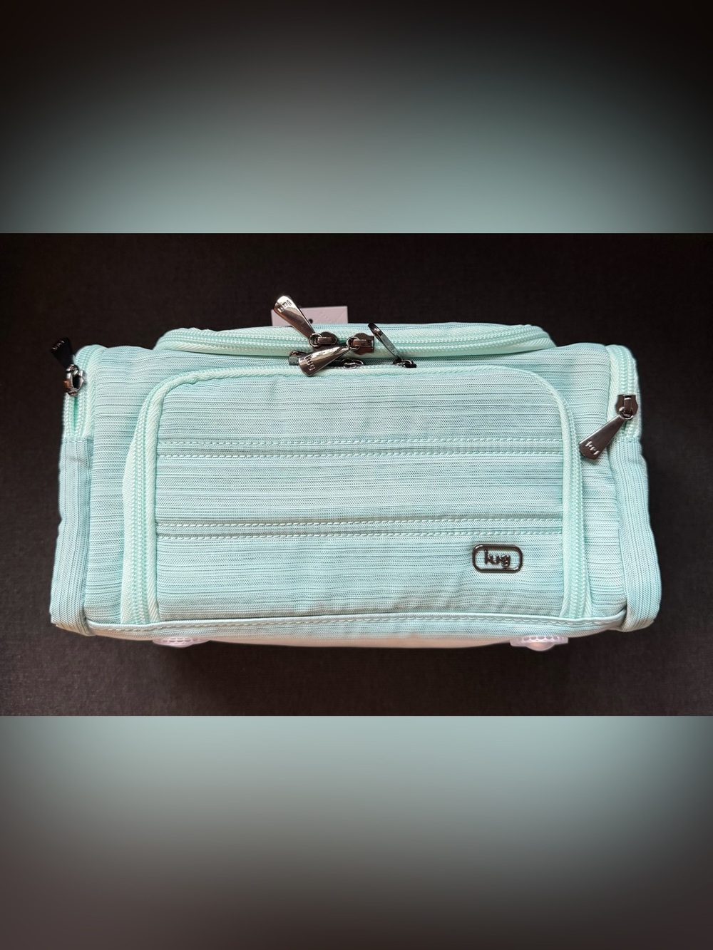 Lug Trolley Medium 2 Cosmetic Case – Brushed Aquamarine Blue Flamingo Foliage